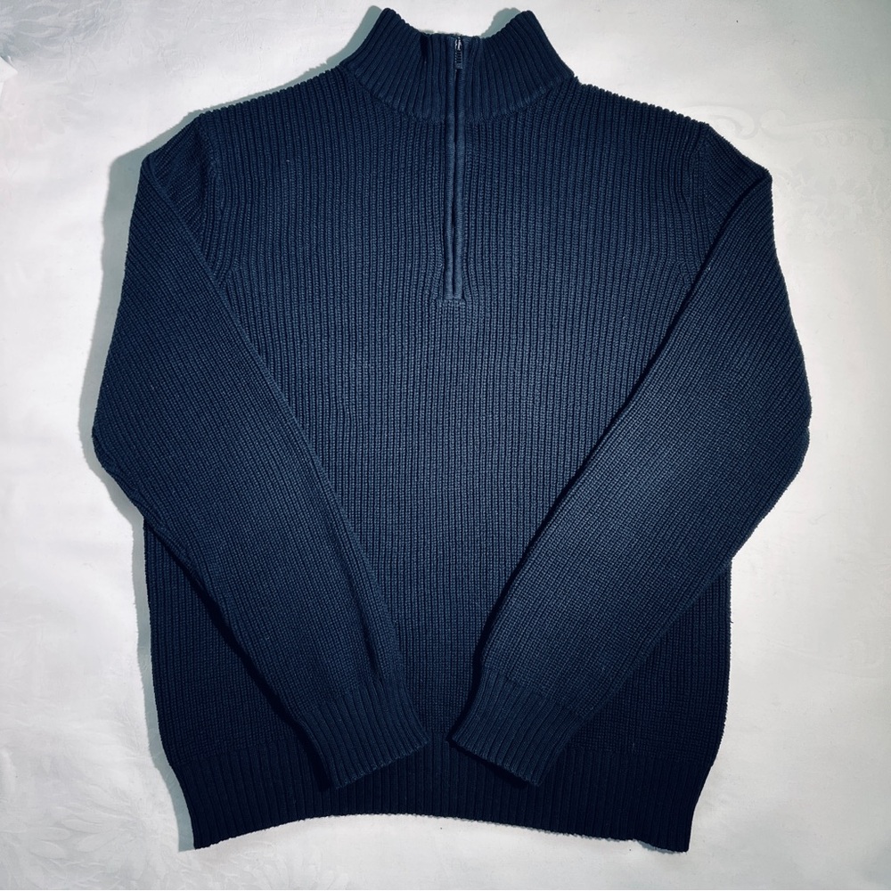 Vintage 90s Calvin Klein Black Ribbed Cotton Mockneck Quarter Zip Sweater - L